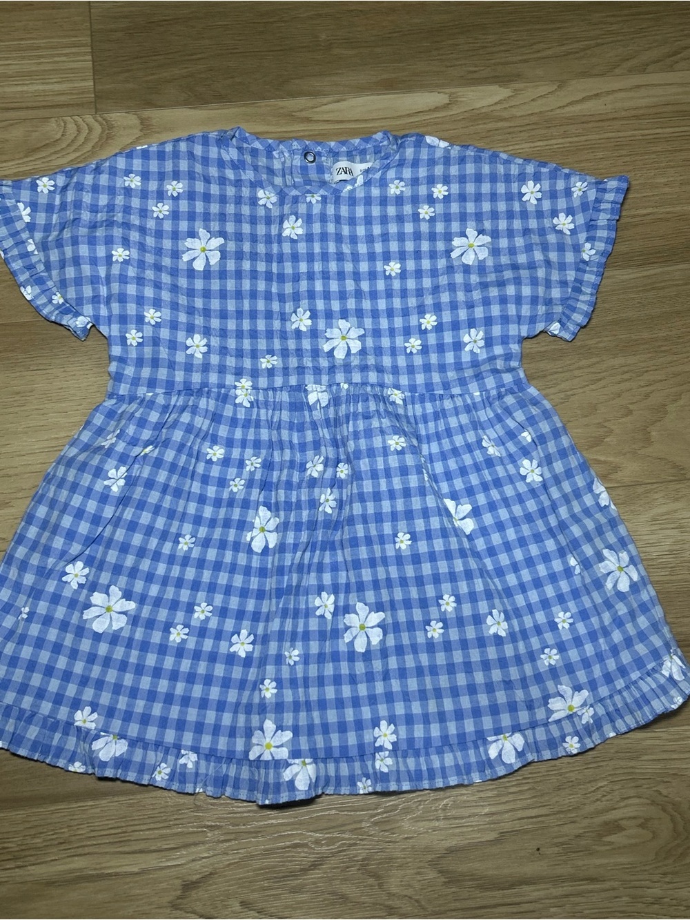 Zara Light Blue Gingham Dress with White Daisy Appliqué
